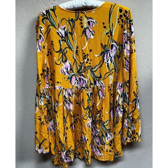 Free People Bella Golden Yellow Floral Print Babydoll Waist Tunic Top Small - Picture 2 of 7